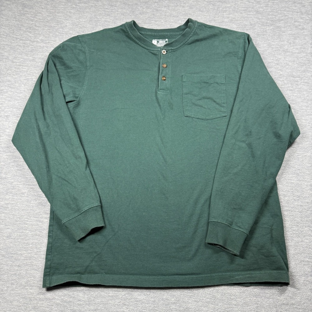 Carhartt Henley Men L Green Loose Fit Long Sleeve Pocket T-Shirt Workwear Cotton